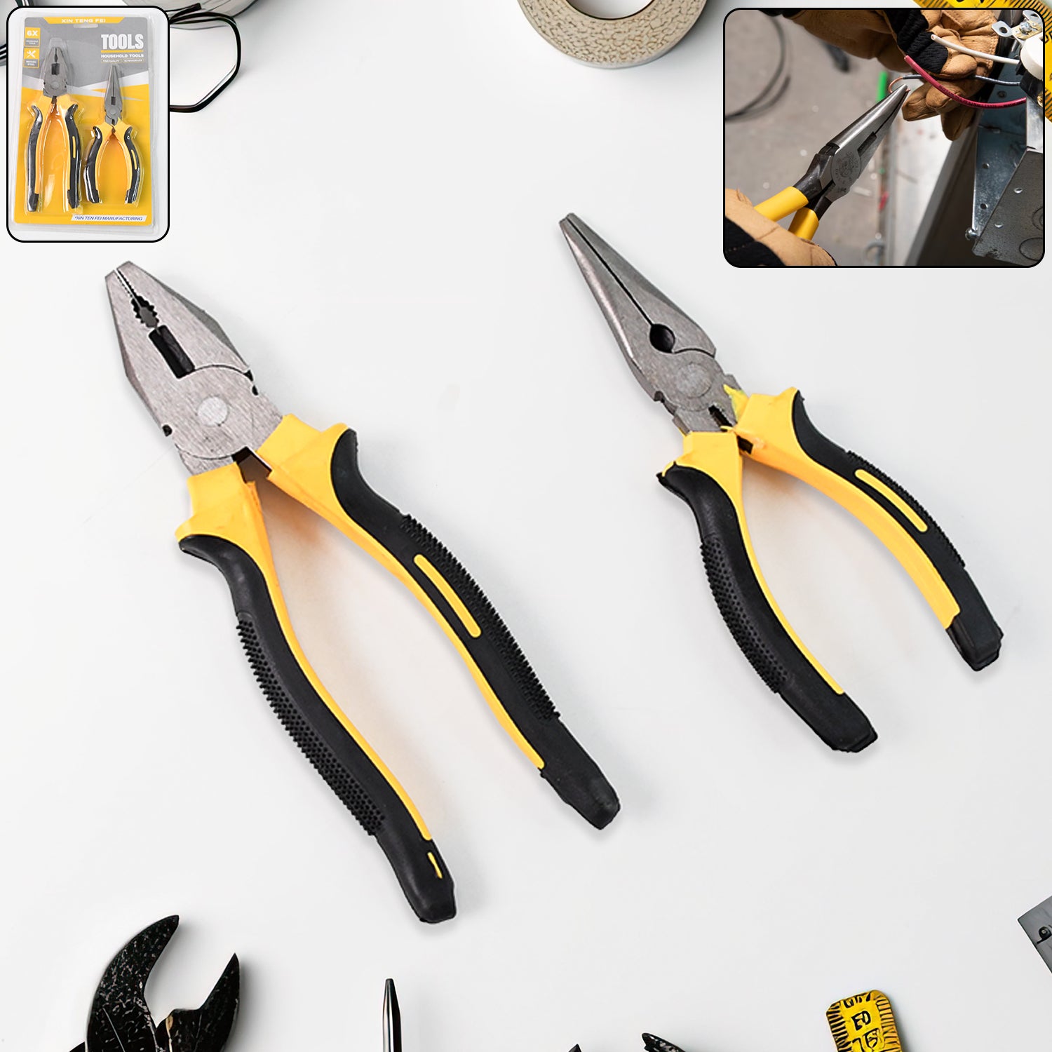 Long Nose Plier And Flat Mouth Plier Combo Tools (2 Pc Set) Long Nose Plier And Flat Mouth Plier Combo Tools (2 Pc Set)